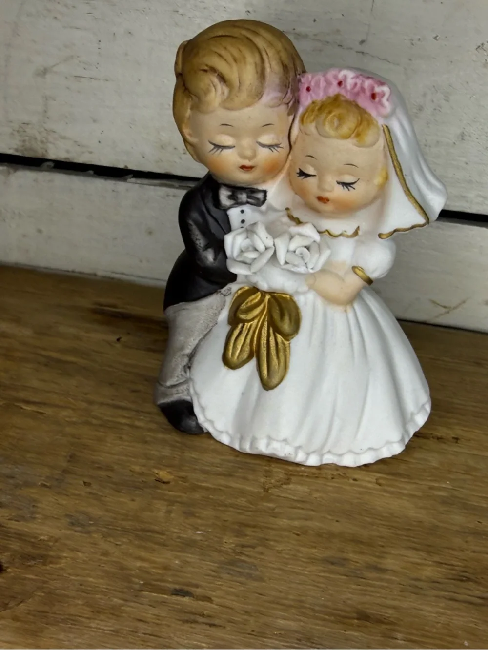Vintage 1950s Enesco Porcelain Bell Bride Groom Cake Topper Wedding/ Decor 🔔 🎂